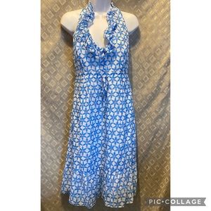 Lilly Pulitzer Blue and White Geometric Midi Dress